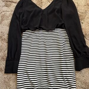 Double Zero Black and White Striped Midi Dress